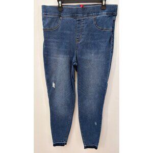 Spanx Womens Distressed Denim Leggings L/G Dark Wash Stretch Fabric Elastic Wais